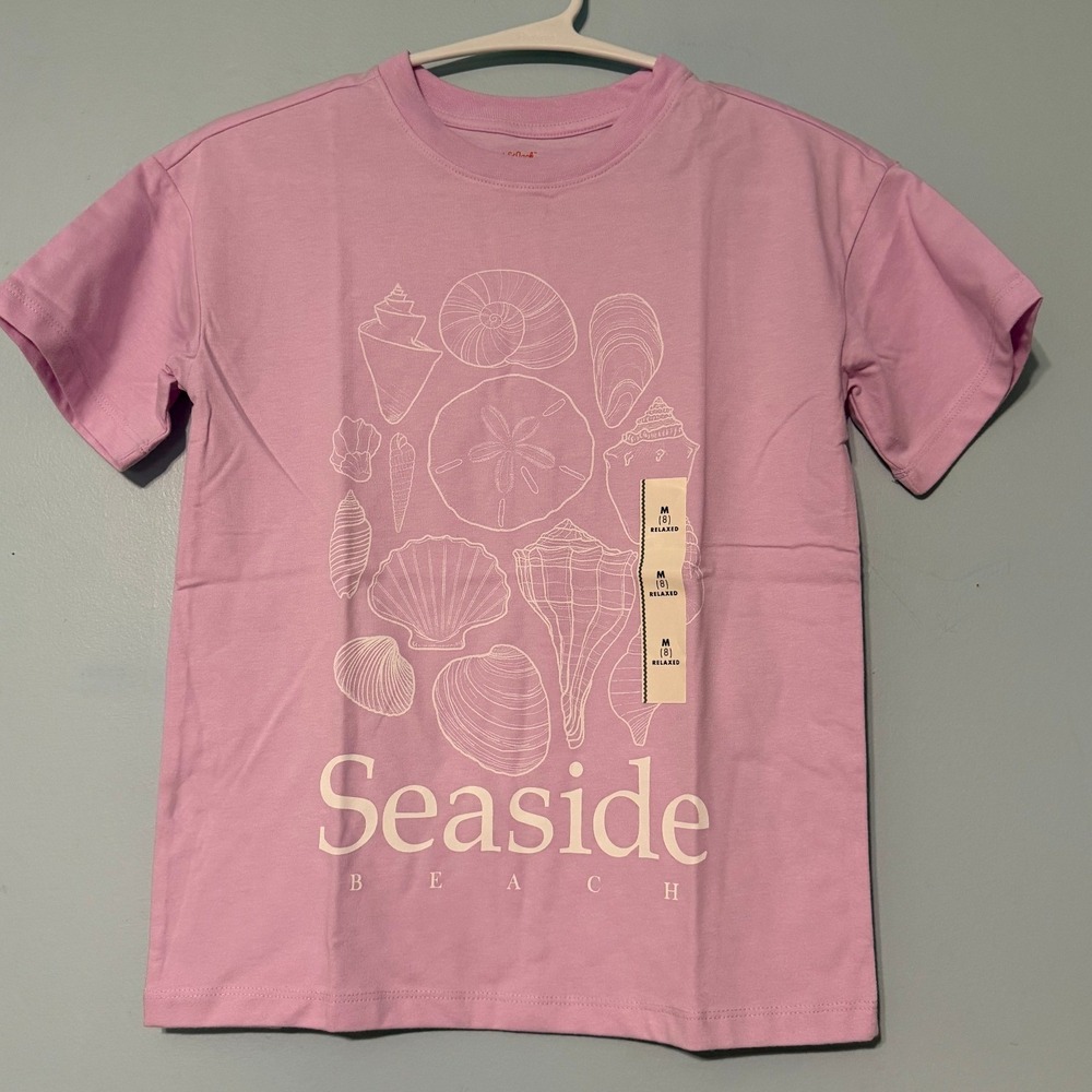 Cat & Jack Girls Medium Seaside Beach Shell Graphic Tee Light Purple 2328